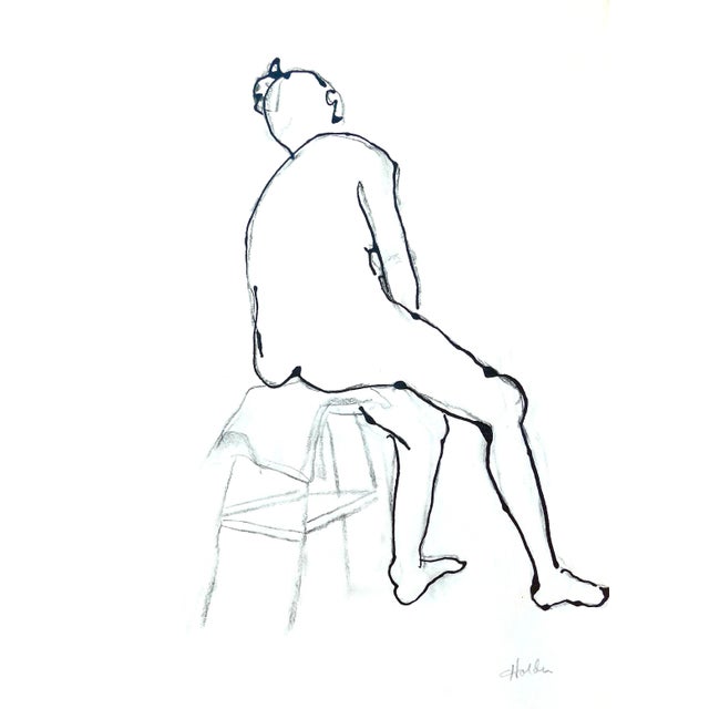 2020s Martha Holden "Woman Waiting" Ink and Charcoal on Paper Drawing For Sale - Image 5 of 5