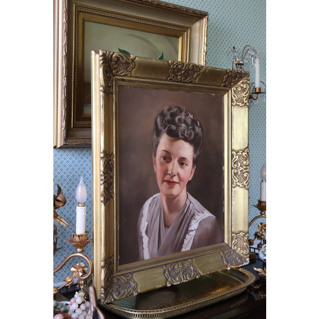 1952 Kenzo Nakamori Signed Oil Portrait of a Woman in Ornate Giltwood Frame For Sale - Image 12 of 18