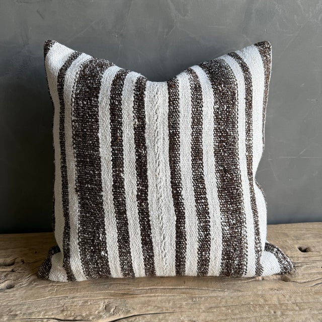 Mid-Century Modern Vintage Rug Pillow Cover With Stripes For Sale - Image 3 of 7