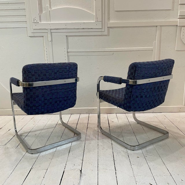 Mid 20th Century Mid 20th Century Milo Baughman Chrome and Blue Chairs - a Pair For Sale - Image 5 of 8