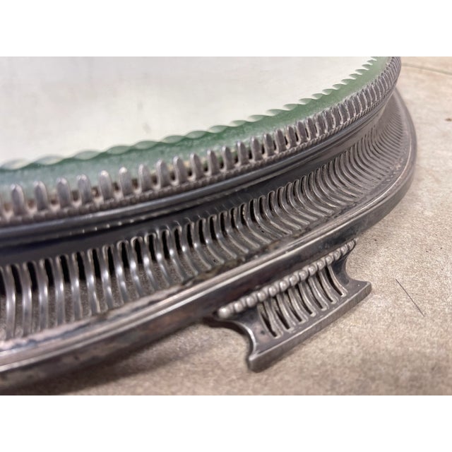 English Antique Pierced Sheffield Silver Plated Mirrored Plateau For Sale - Image 3 of 8