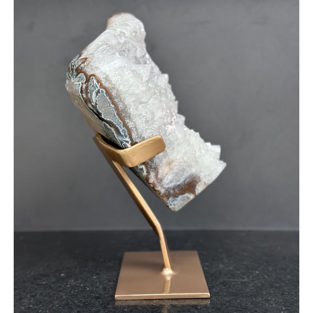 Antique White Sculptural White Quartz on Stand, Geode With Metallic Base Included For Sale - Image 8 of 9