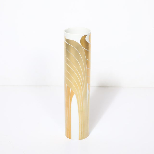 Rosenthal Mid-Century Porcelain Cylindrical Vase W/ 24karat Gold Overlay by Rosenthal For Sale - Image 4 of 17