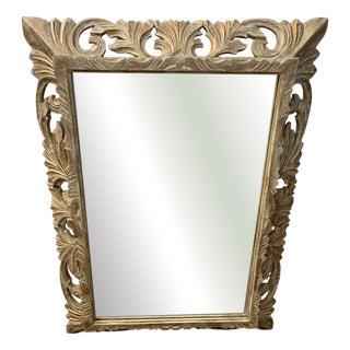 Carved and Openwork Patinated Wooden Mirror, 1900s For Sale