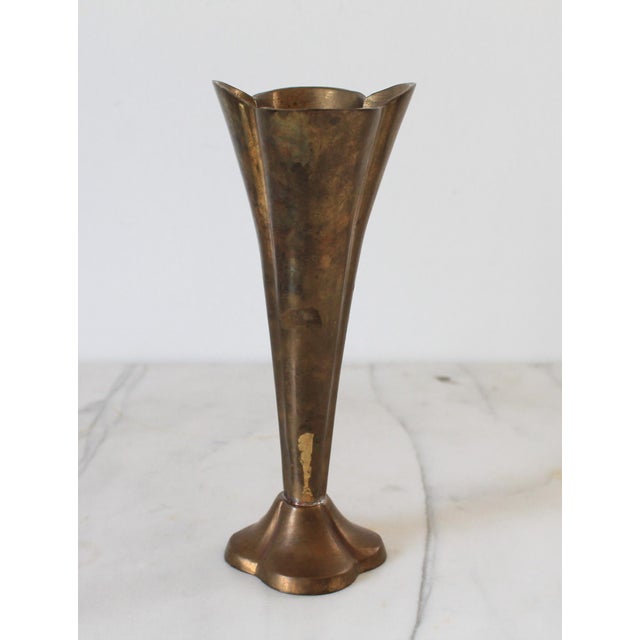 Vintage Brass Fluted Trumpet Vase For Sale - Image 4 of 9
