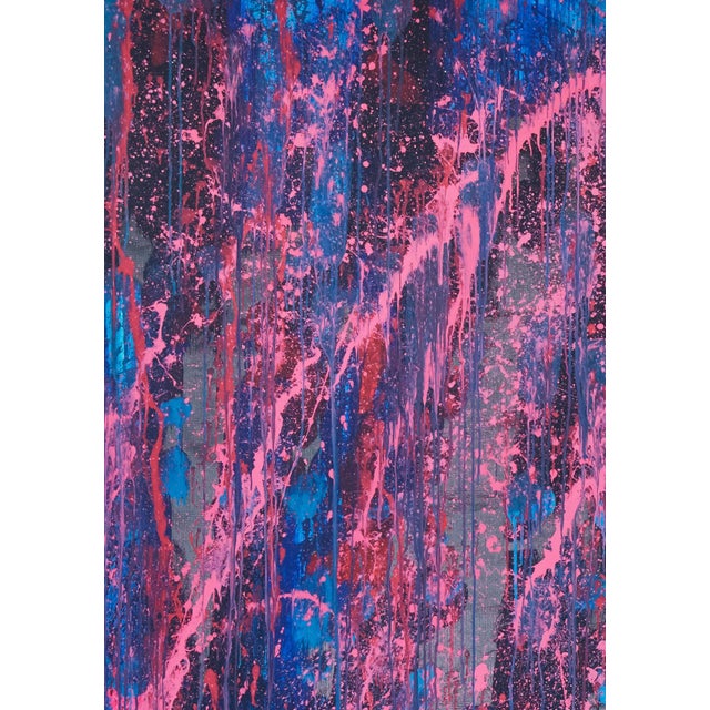 "Pink Red Cyan Blue 1" Original Large Abstract Painting by Simon Findlay For Sale - Image 4 of 7