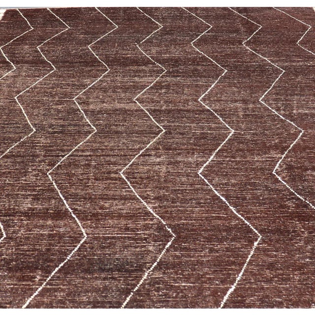 Brown Modern Causal Contemporary Rug in Moroccan ZigZag Design in