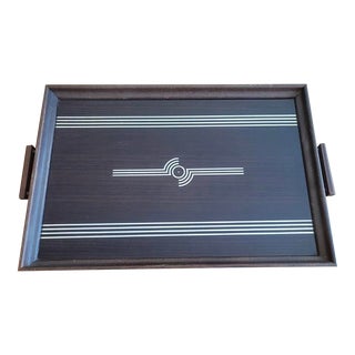 1930s English Art Deco Mahogany Tray With Mirrored Decoration For Sale