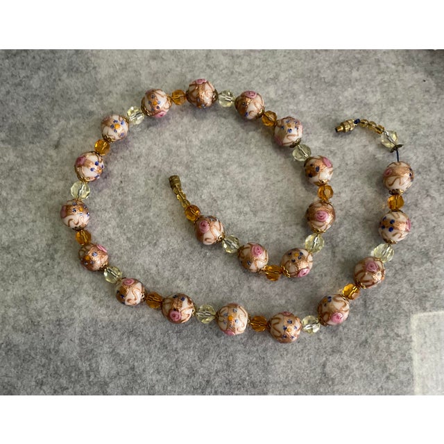 Vintage Venetian Wedding Cake Glass Bead Necklace – Pink Roses & Aventurine – approx. 19” Beautiful vintage Venetian-style...