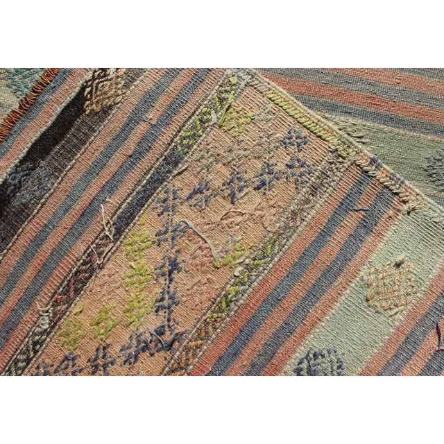 Vintage Hand Woven Turkish Kilim Runner With Geometric Shapes and Colorful Stripes For Sale - Image 11 of 12