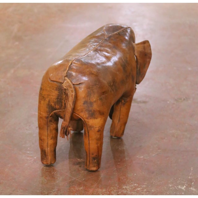 Vintage Spanish Patinated Brown Leather Elephant-Shape Footstool For Sale - Image 4 of 6