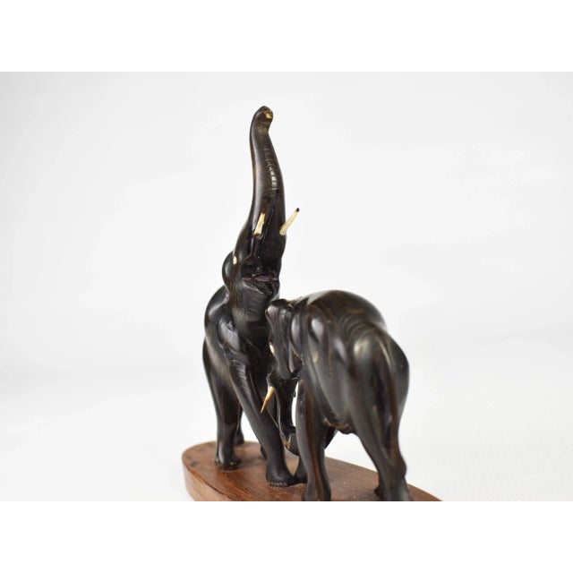 Vintage Hand Carved Buffalo Horn Elephant Figurine on Wooden Base For Sale - Image 6 of 8