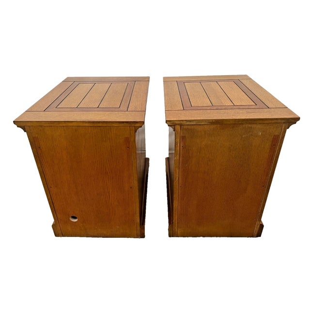 Wood 1990s Arts and Crafts Mission Style Side Tables Nightstands Drawer, Cabinet With Shelf, A Pair For Sale - Image 7 of 13