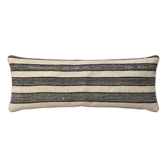 Gray Striped Kilim Lumbar Pillow Cover 16'' X 48'' For Sale