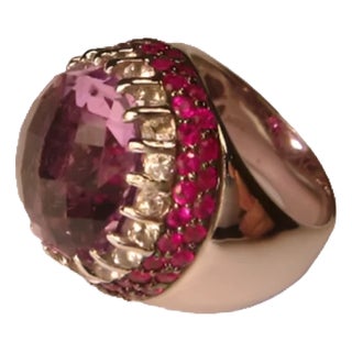 14K White Gold Diamond Sapphire Ruby Amethyst Bold Ring For Sale