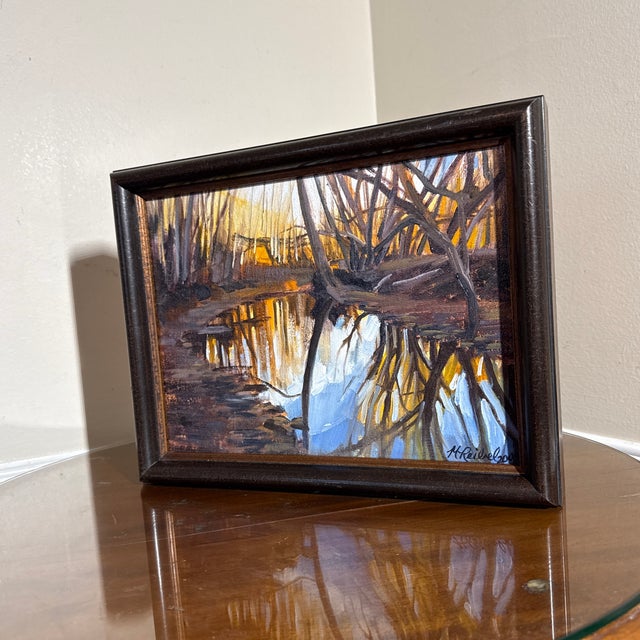 1970s Original Impressionist Landscape Oil Painting – River Reflection – Signed H. Reibel For Sale - Image 5 of 11