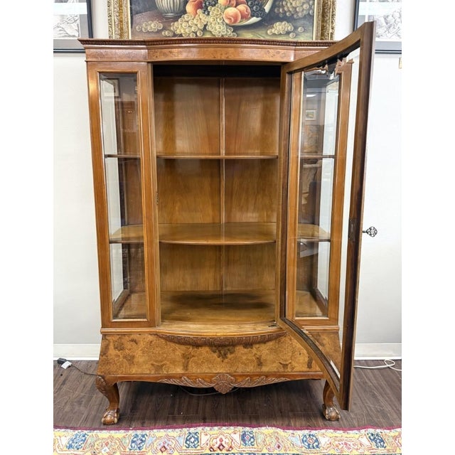 Mid 20th Century Vintage Burled Walnut Bowfront Curio China Cabinet For Sale - Image 5 of 13
