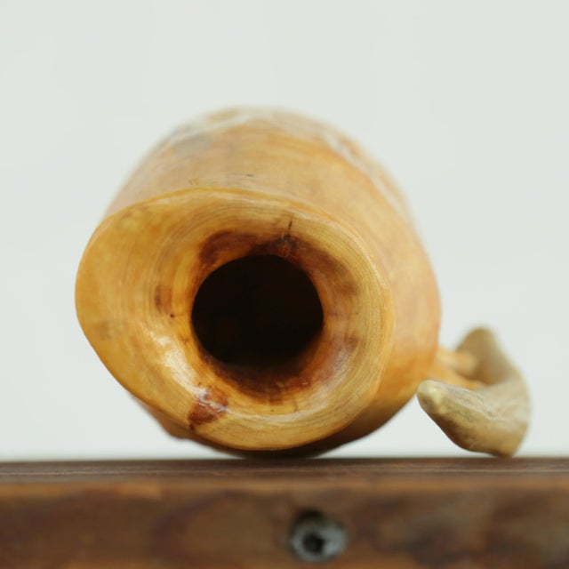 Yellow Rustic Handcarved Decorative Wooden Tankard With Antler Handle - Signed by Montana Artisan 2005 For Sale - Image 8 of 13