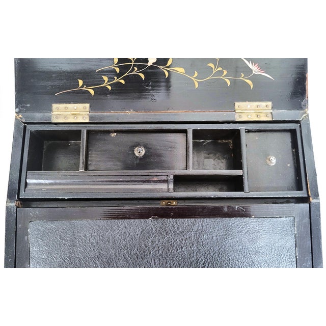 Antique English 19th C Parquetry Inlaid & Ebonized Chinoiserie Leather Lap Desk For Sale - Image 17 of 18