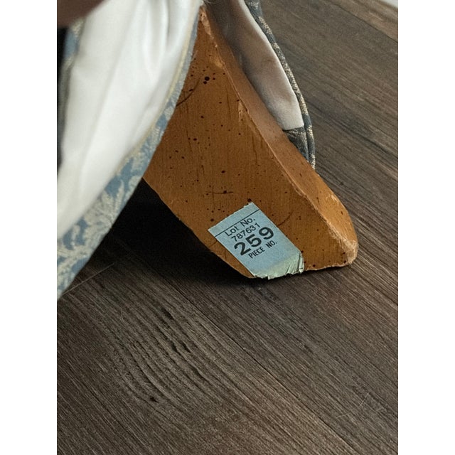 Ethan Allen Vintage Mid-Century Tufted Damask Skirted Club Chairs - Attributed to Ethan Allen (A Pair) For Sale - Image 4 of 12