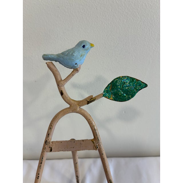 Farmhouse Vintage Cast Iron Bird Easel Display Stand With Blue Bird For Sale - Image 3 of 11