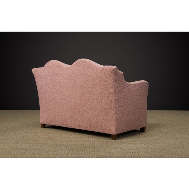 Important Maison Jansen Loveseat Reupholstered in Pink Bouclé, c. 1930s, Signed For Sale - Image 12 of 12