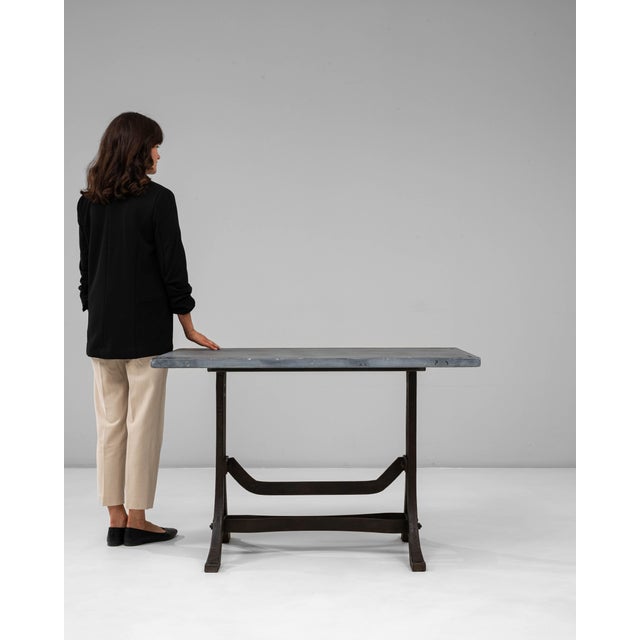 Industrial Table with Wrought Iron Legs and Stone Top, Antique, France, 20th Century For Sale - Image 10 of 11
