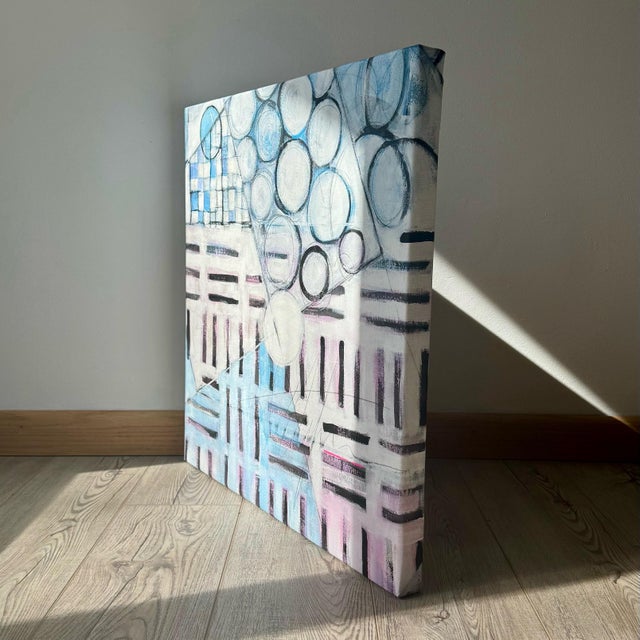 White "Chester Trains Iii” Abstract Contemporary Acrylic Painting by Paula DeStefanis For Sale - Image 8 of 12