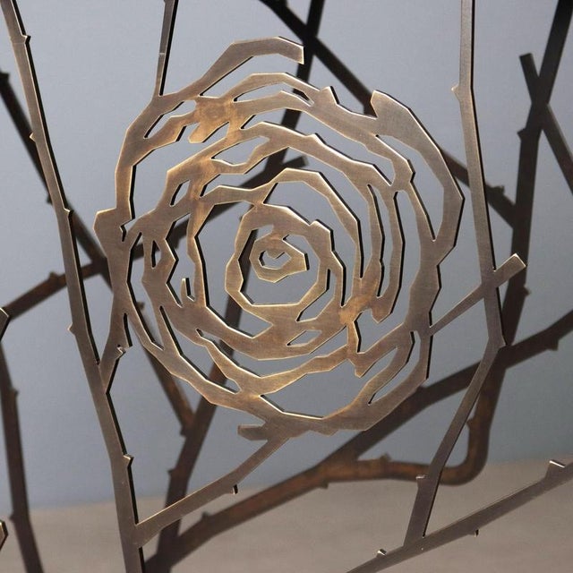 Metal Console Table in Brass with a Rose Garden Motif For Sale - Image 7 of 10