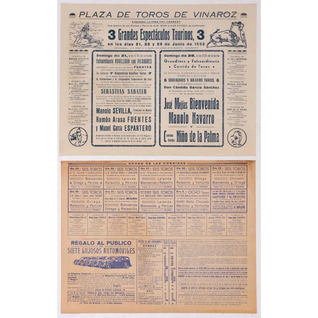 1950s 1950's Spanish Bullfighting Poster, Plaza De Toro, Valencia (Set of 2) For Sale - Image 5 of 7