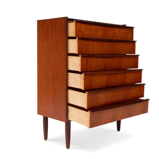 Vintage Danish Mid-Century Six-Drawer Teak Tallboy Dresser 1960s For Sale - Image 4 of 9