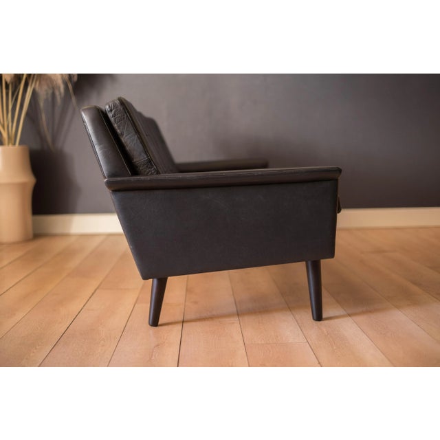 Wood Vintage Scandinavian Rosewood and Black Leather Three Seat Sofa For Sale - Image 7 of 13