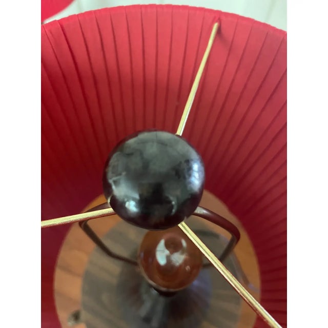 Pair of 1980s Postmodern Ceramic Lamps With Custom Red Pleated Shades For Sale In Cincinnati - Image 6 of 9