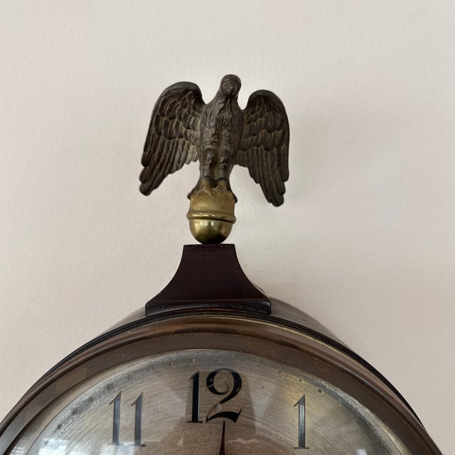 1910s Antique Sessions “Banjo” Wall Clock, Eagle Finial Ship Scene For Sale - Image 5 of 8
