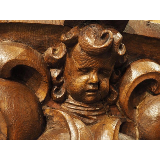 17th Century French Carved Oak Cartouche Panel With Portrait Painting For Sale - Image 11 of 12