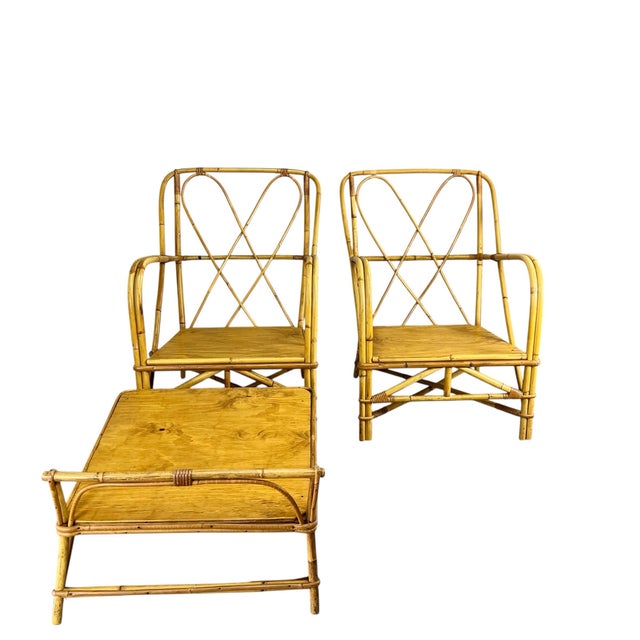 Mid-Century Modern Vintage Bent Bamboo Lounge Chairs and Ottoman For Sale - Image 3 of 11