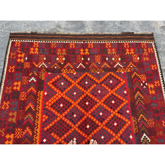 1960s Vintage Afghan Flatweave Geometric Design Kilim For Sale - Image 5 of 7