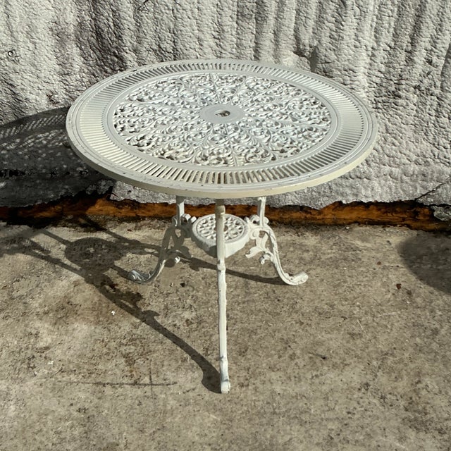 Vintage a Coastal Pierced Wrought Iron Cage Table For Sale - Image 4 of 6