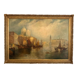 Large Italian Venetian Scene Oil on Canvas