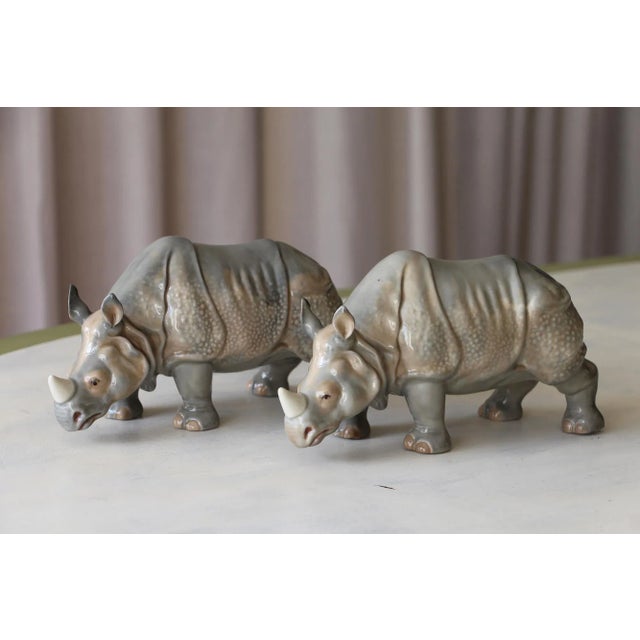 1920s Early 20th Century Antique Continental Gray Porcelain Rhinoceros Figures - a Pair For Sale - Image 5 of 13