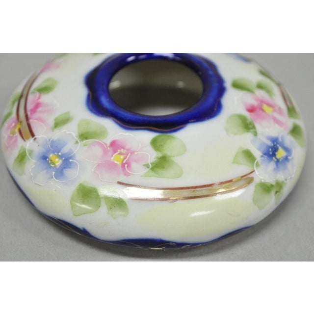 Early 20th Century Victorian Japanese Hand Painted Porcelain Cobalt Blue Hair Receiver & Powder Jar For Sale - Image 12 of 14