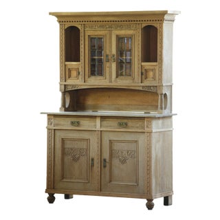 Antique Danish Oak Buffet Cabinet with Crystal Glass Doors, 1850s For Sale