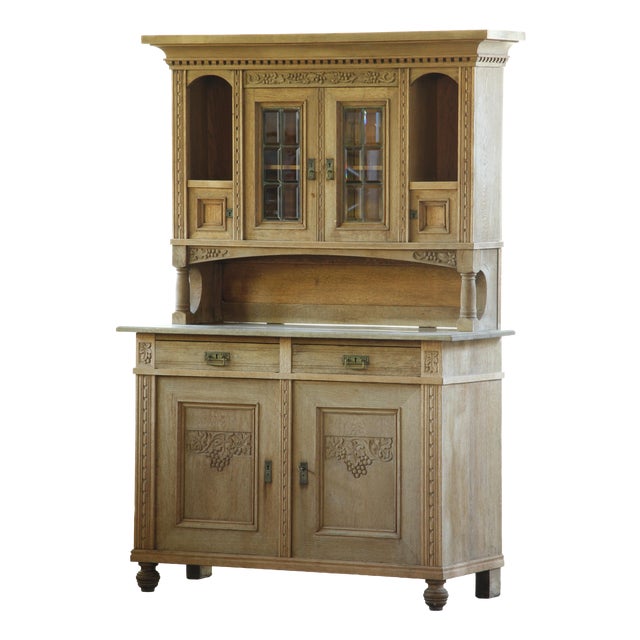 Antique Danish Oak Buffet Cabinet with Crystal Glass Doors, 1850s For Sale
