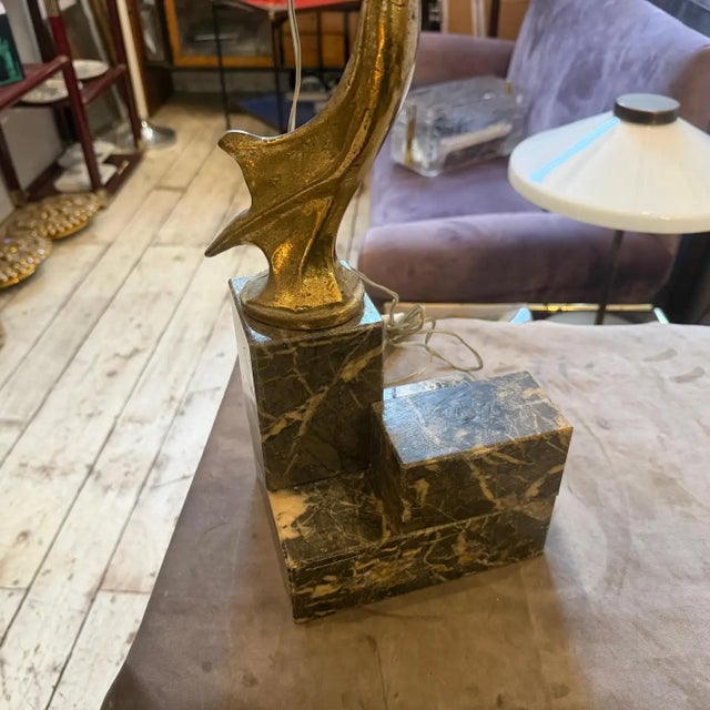 1930s Art Deco Black Marble, Gilded Metal and Milk Glass Italian Table Lamp For Sale - Image 9 of 18