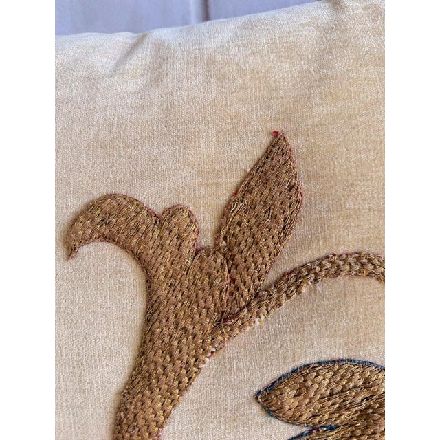 Pair of Golden Chenille Pillows W/ 19th Century Metallic Embroidered Appliqués For Sale - Image 9 of 14