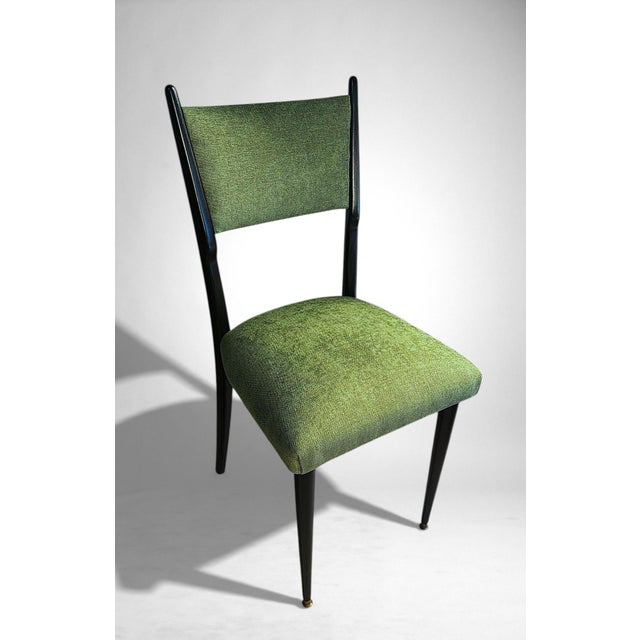 Ico Parisi Style – Set of 6 Ebonized Wood Chairs With Green Upholstery For Sale - Image 13 of 18
