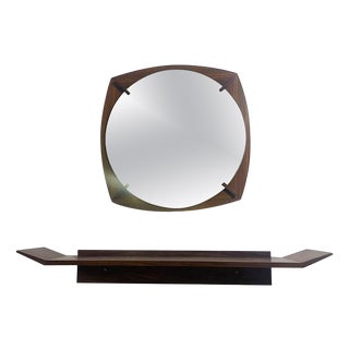 Mid-Century Modern Mirror and Console in Wood, Italy, 1960s, Set of 2 For Sale