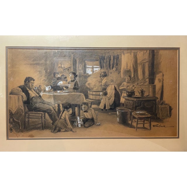 Delve into the heart of familial bonds with this original drawing by Egbert Norman Clark. Capturing the essence of a day...