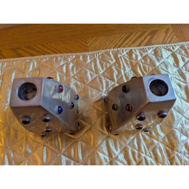 Vintage Metal Candlesticks With 20 Embedded Crystal Stones For Sale In Chicago - Image 6 of 7