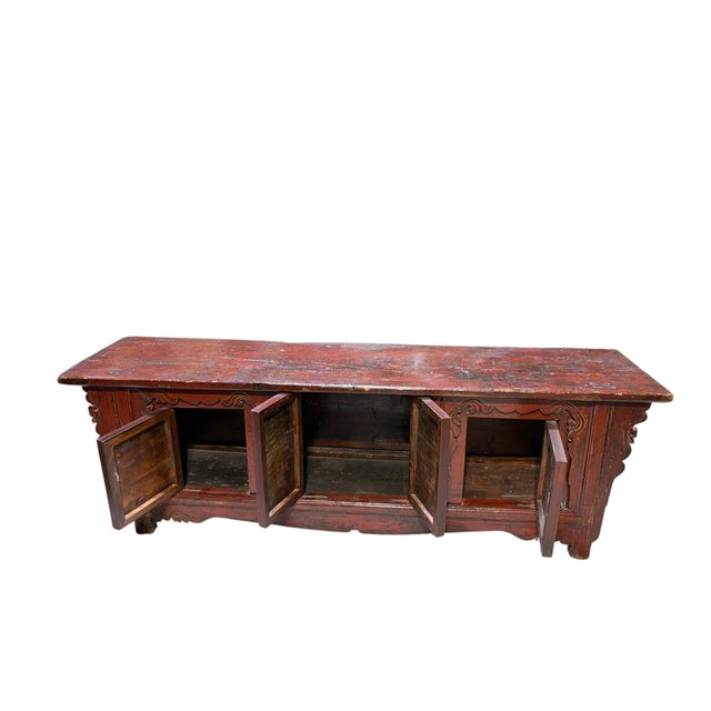 Wood Old Chinoiserie Altar Low Cabinet With Solid Wood 71" W For Sale - Image 7 of 9
